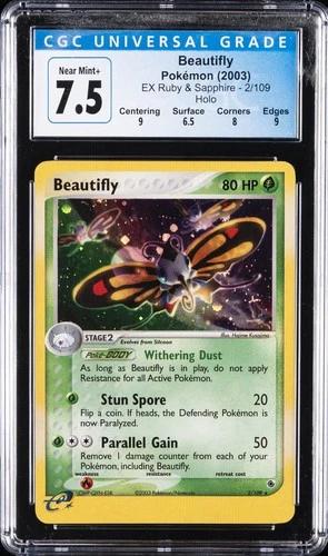 2003 POKEMON EX RUBY & SAPPHIRE #2 BEAUTIFLY-HOLO CGC 7.5