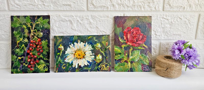 PAINTING Set of mini sketches of garden plants 6x4 inches