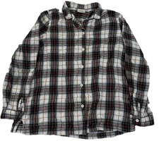 Plaid Flannel Pajama Top Womens Medium Button Front Sleep Shirt LL Bean