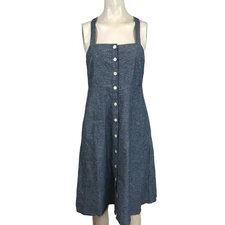 MADEWELL - WOMEN'S 4 -BLUE CRISS CROSS STRAPS BUTTON UP COTTON SUNDRESS