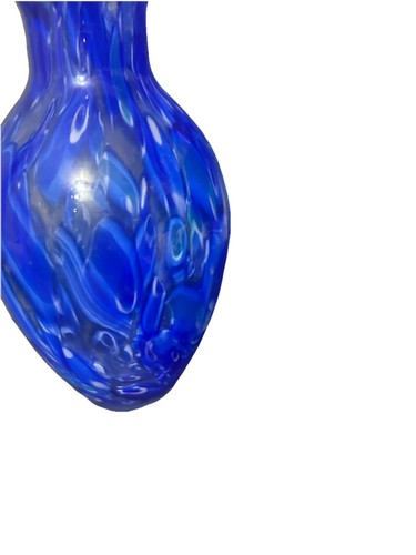 Vaso in vetro artistico blu cobalto soffiato a mano motivo vortice 10" pesante decorazione vintage - Foto 4 di 10