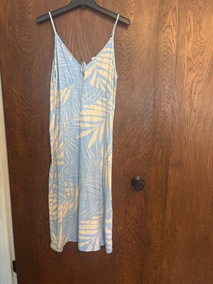 Roxy Blue and Cream Tropical Print Midi Dress with Adjustable Straps