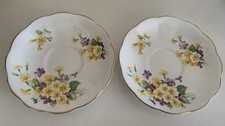 2 x Royal Albert Primrose & Violet Bone China Tea Saucers Vintage Retro Floral