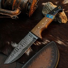 8.8" Collector Hunting Damascus Knife Handmade Full Tang Resin Handle +Sheath