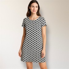 Ann Taylor 14 Black White Geometric Shift Mini Dress Short Sleeve Preppy Coastal