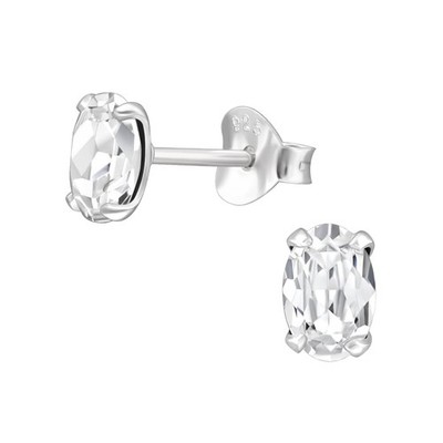 925 Sterling Silver Oval Shaped Genuine European Crystal Stud Earrings, Sol - 01