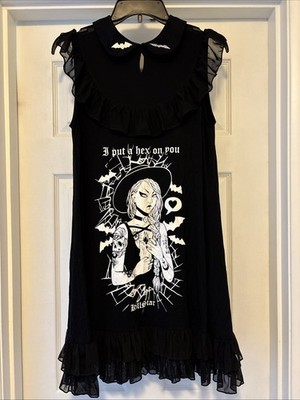 Killstar I Put A Hex On You Witch Babydoll Dress Size L Bats Black Witchy Gothic