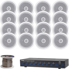 8" 300W In-Ceiling Speaker System, 8Channel Speaker Selector,Speaker Wire Bundle