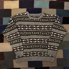 Vintage 90s Fair Isle Wool Sweater Ski Cabin Nordic Knit Crewneck