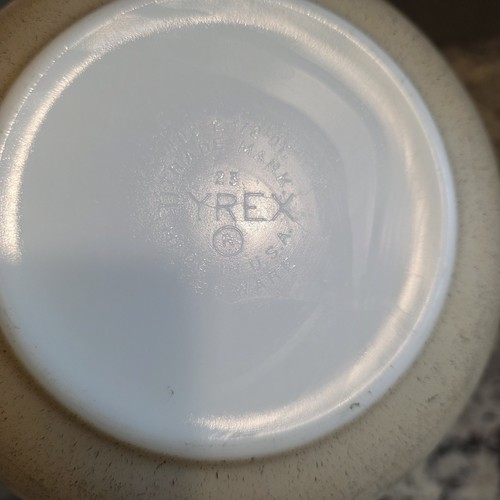 Vintage Pyrex #403 Homestead 2,5 Qt. Ciotola nido miscelatore beige marrone navy maculato - Foto 6 di 8