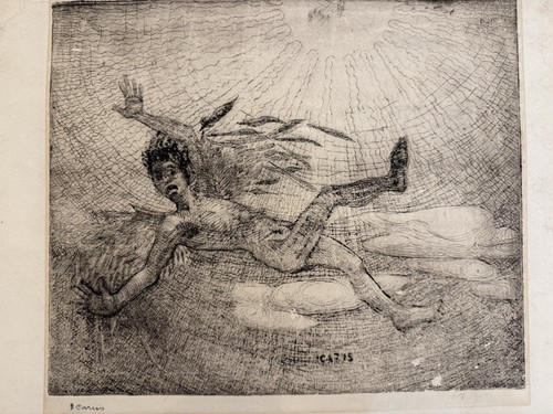 Fall of ICARUS Vintage ART Etching Signed DJP or DJB & 1965 GREEK MYTHOLOGY - Picture 2 of 10