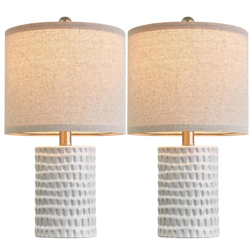 18.25" Modern Accent Ceramic Table Lamp Set of 2 for Bedroom White Desk Decor... - Picture 9 of 9