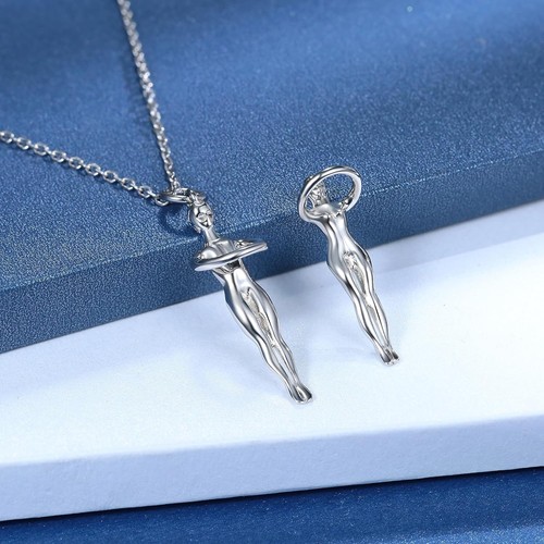 Hug Necklace 925 Sterling Silver Man and Woman Hugging - Picture 7 of 8