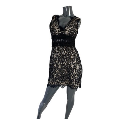 Eilly Bazar Black Floral Lace V-neck Sleeveless Fiesta Dress Size S