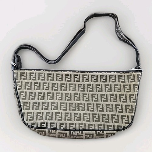 Fendi FF Zucca Monogram Tan Brown Fabric Baguette Pochette Mini Hand Bag *READ*