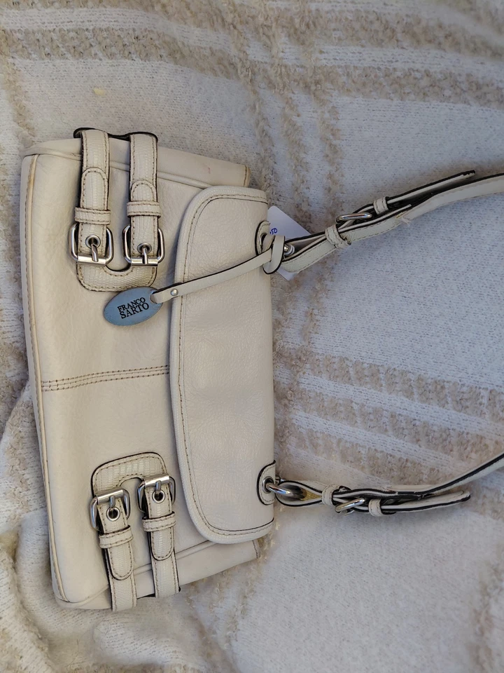 White Franco Sarto Leather Handbag Purse Shoulder Bag - Image 2 of 4
