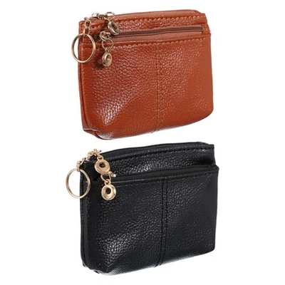 Für 5" x 3,5" Münztäschchen, 2 Stück Leder-Geldbörsen Klein, Schwarz/Braun - Bild 1 von 4