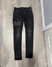 AMIRI Skinny Black Dark Wash Distressed Logo ...