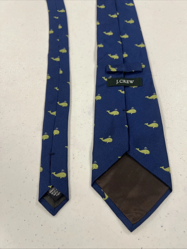 Corbata de seda J Crew para hombre azul marino y verde novedad ballenas $87 Foto 4 de 4