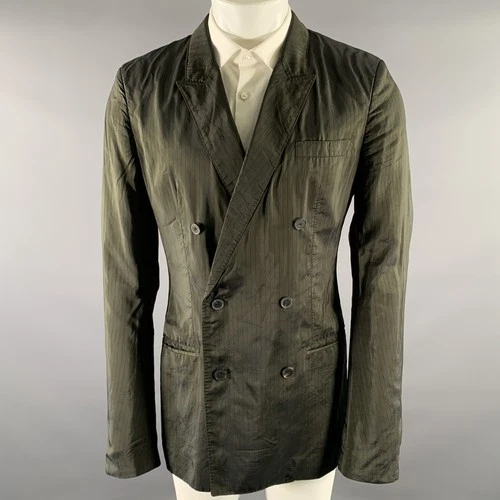 HAIDER ACKERMANN Size 38 Green Olive Pinstripe Viscose Blend Jacket - product listing photo