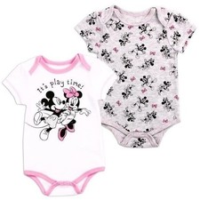 Minnie Mouse Baby Girls Newborn 2-Pack Bodysuits Pink  Grey 0-3M 3-6M