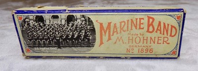 Vintage M. Hohner Marine Band Harmonica #1896 Key G Germany With Box