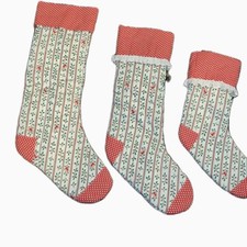 Vintage 3 Sizes matching Handmade Christmas Stockings Quilted Cottagecore EUC