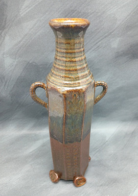 Handmade Studio Art Pottery Double Handle Vase Glazed Ceramic Decorative Vessel