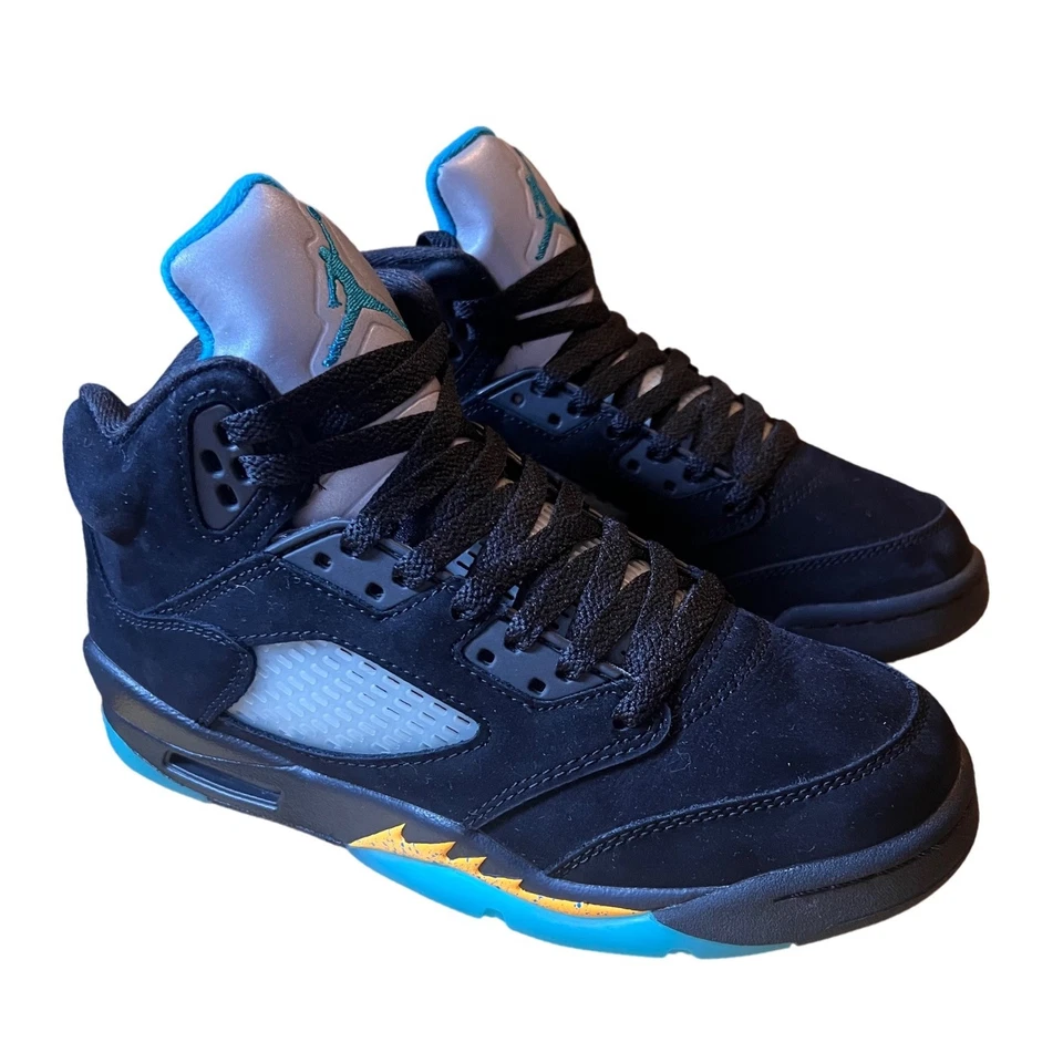 Air Jordan 5 Retro Anthracite Youth Sneakers Black Teal Orange Shoes - Image 3 of 4
