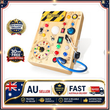 Montessori busy board toy, safe wooden sensory toy for 1?3 year babies travel us