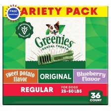 Greenies Natural Dental Dog Treats Regular Size Variety Pack 36 Count Chews