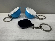 Tupperware New Miniature Thatsa Blue and White Bowl Keychain White Lid Set Of 3