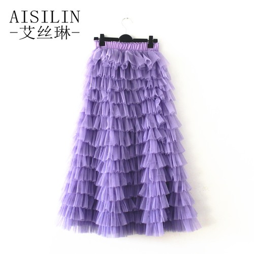 Womens High Waist Mesh Pleated Long Layered Bubble Skirt Summer 85cm Length Size - Bild 36 von 39