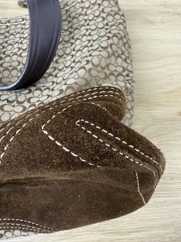 Coach Signature Tote Bag Brown Canvas Suede Leather Authentic From Japan Women's - Picture 19 of 24