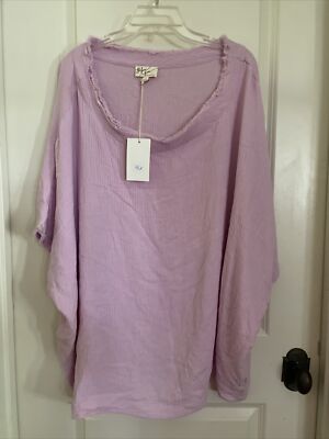 NEW Before You Boutique Pink Beach Boho Cotton Gauze Tunic Top Oversized Size L