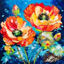 Original Impasto Painting California Poppy Wall Art  Book Shelf Decor 8 x 8"