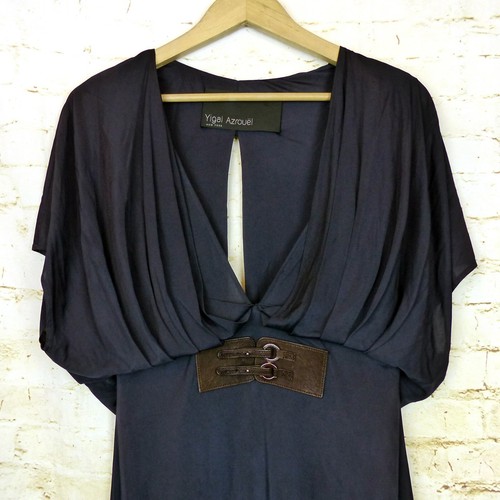 Maxi Vestido Yigal Azrouel Para Mujer 3 Azul Profundo V Drapeado Rayón Vestido Novia Griego Y2K - Imagen 7 de 17
