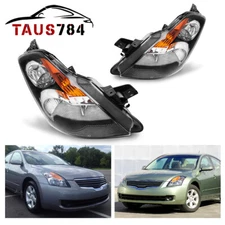 Pair Front Headlights For 07-09 Nissan Altima Black Housing Amber Side Headlamps