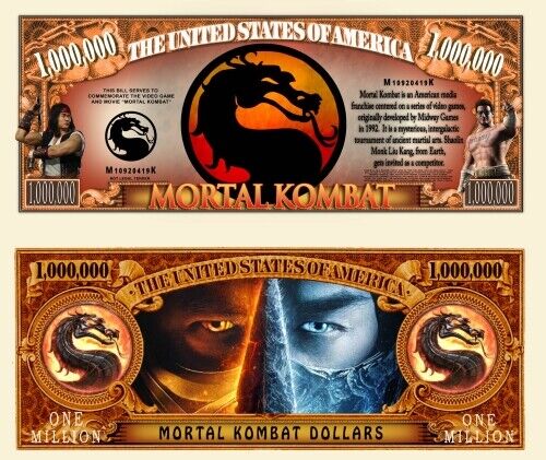 Mortal Kombat Pack of 25 Collectible Funny Money 1 Million Dollar Bills  Novelty | eBay