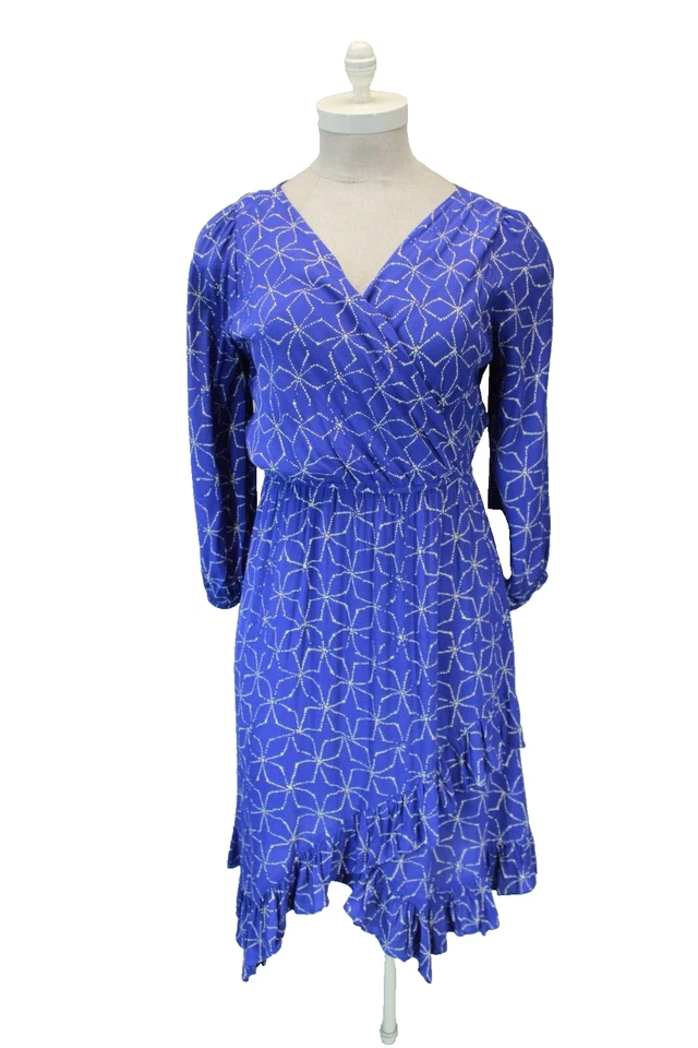 Nuevo Vestido Plenty by Tracy Reese Imitación Envolvente Azul Midi con Volantes Talla Grande Foto 2 de 4