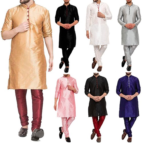 Traditional Plain Full Sleeve Silk Kurta Pajama Regular Fit Party Were For Mens