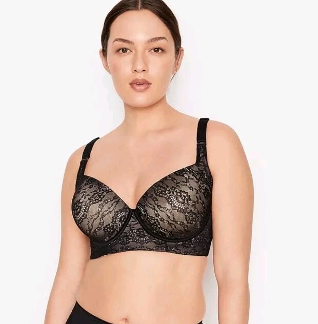 Leonisa Shapewear Lace Full Coverage Back Smoothing Bra BLACK Size