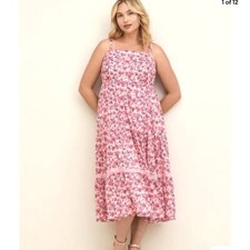 Torrid Maxi Dress Women’s 4 US 4X Pink Chiffon Lurex Tiered Floral Sleeveless