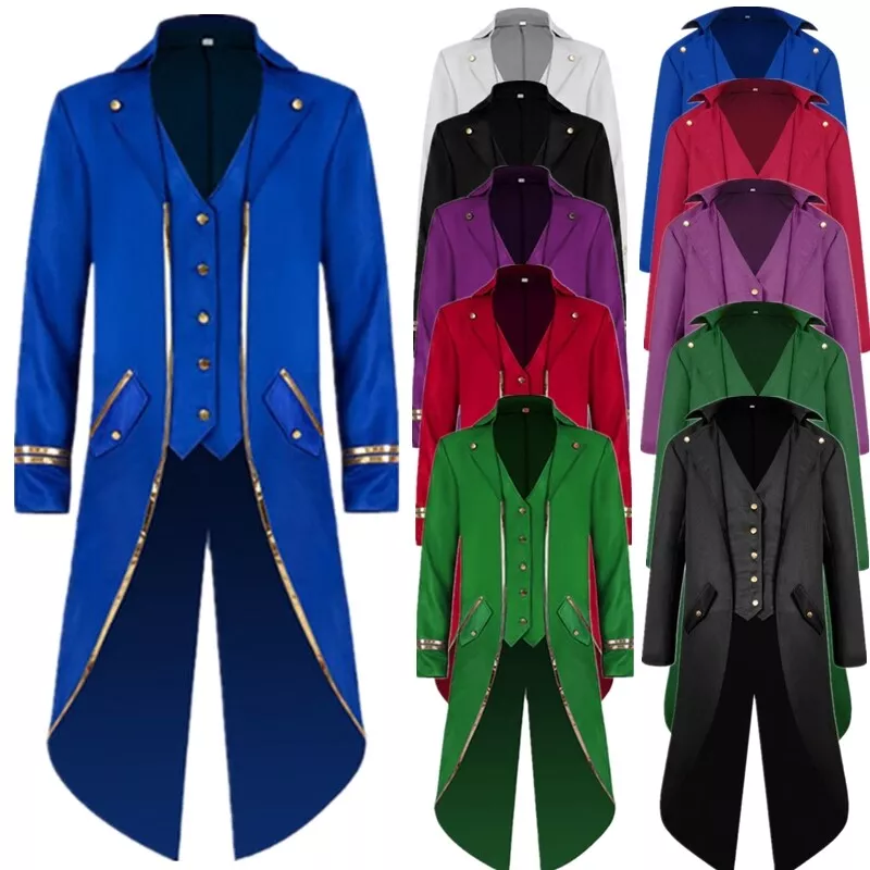 Steampunk Men Coat Halloween Steampunk Costume Vintage Victorian Uniform Middle Length Punk Coat For Masquerade Vampire Costume