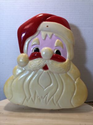 Vintage Plastic Double Sided Santa Blow Mold Light Up Face No Light Bulb