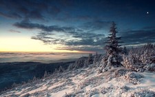 Landscape nature winter snow forest hills moon sunset Custom Gaming Mat Desk