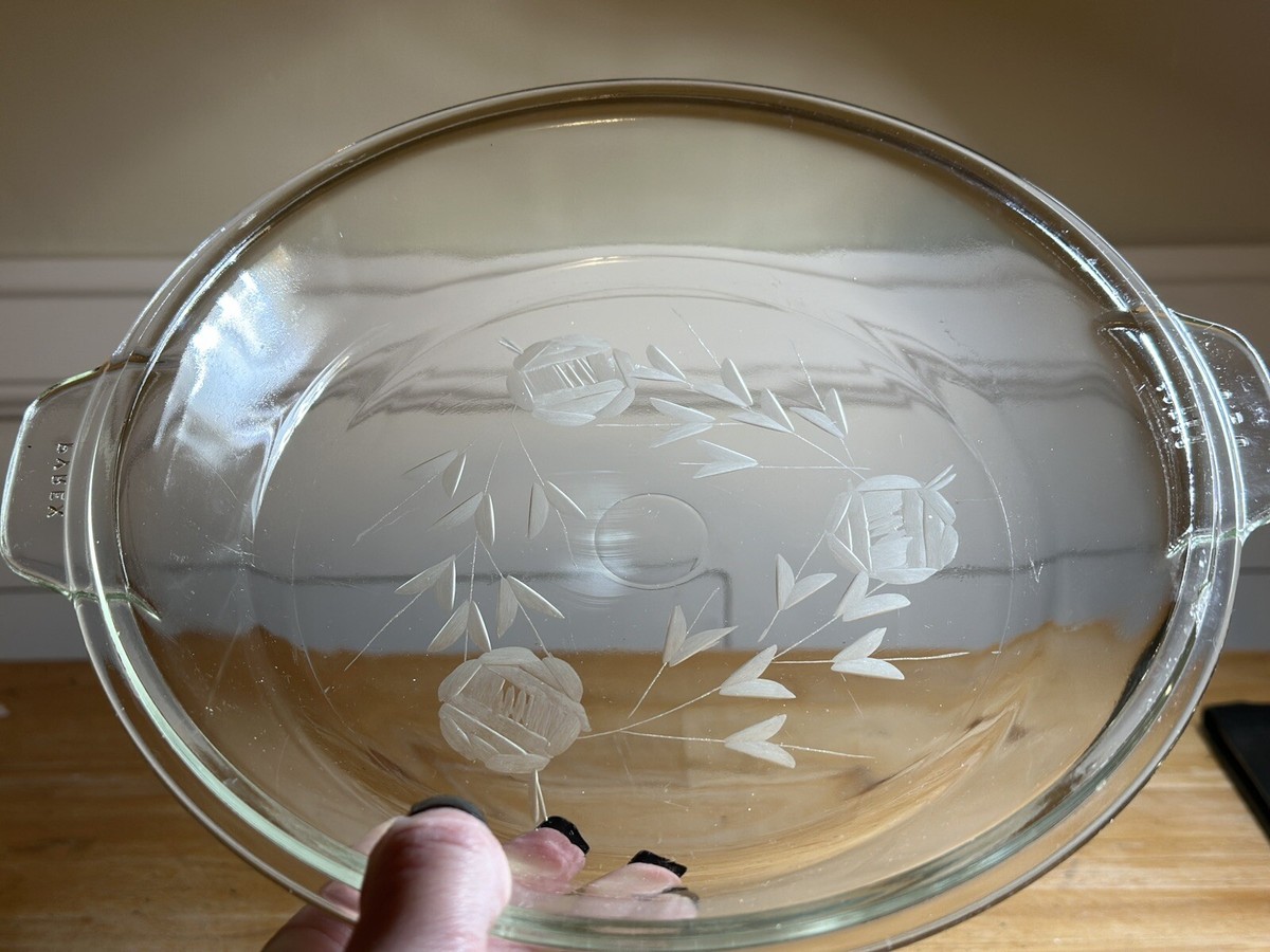 Vintage Clear Pyrex 684 C Lid Etched Flowers Pie Dish 7/8
