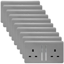 Plug Sockets 2 Gang 13 Amp Screwless Decorative Modern Trendi Switch (10 Pack)