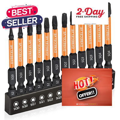 12-Pack Square Drive Bits Premium S2 Alloy Steel Square Bit Set Magnetic Heads