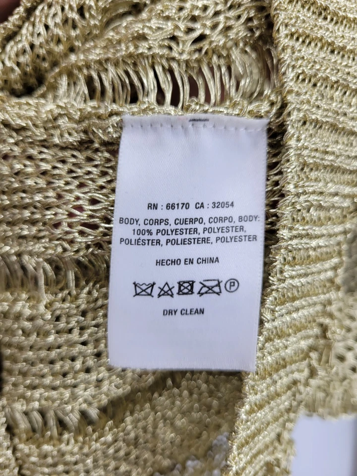 Suéter HWR Anthropologie Mujer Pequeño Dorado Metálico Tejido Abierto Cuello Redondo Boho Foto 4 de 4